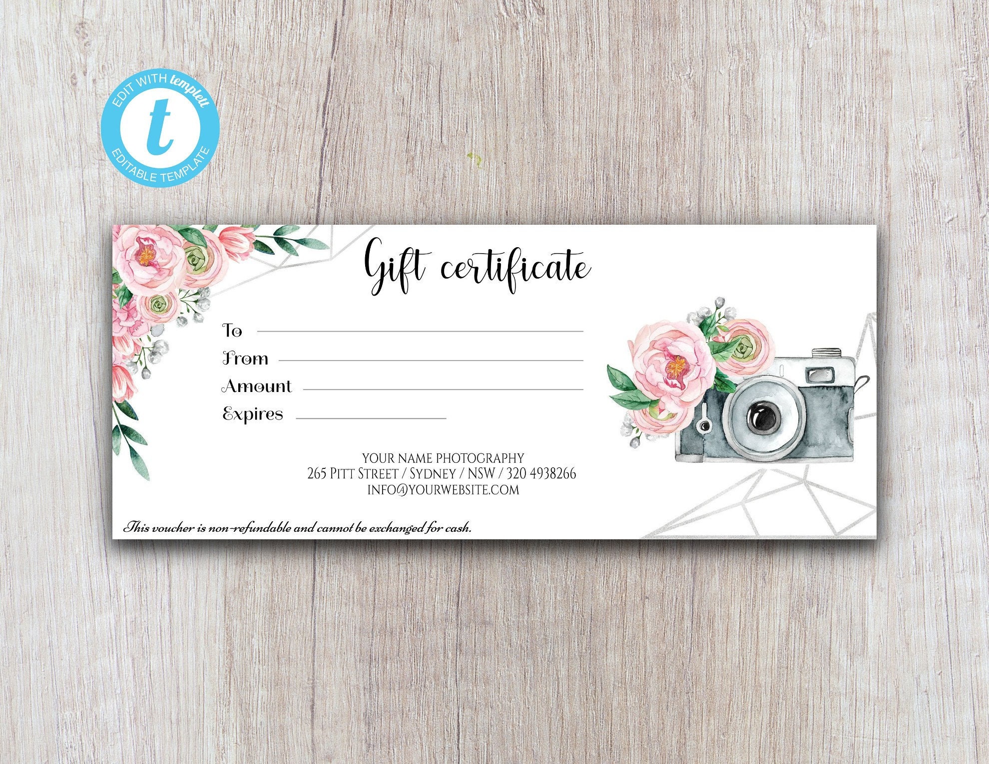 Photography Gift Certificate Templates  Printable Gift Certificate,  Editable Template, Instant Download For Free Photography Gift Certificate Template