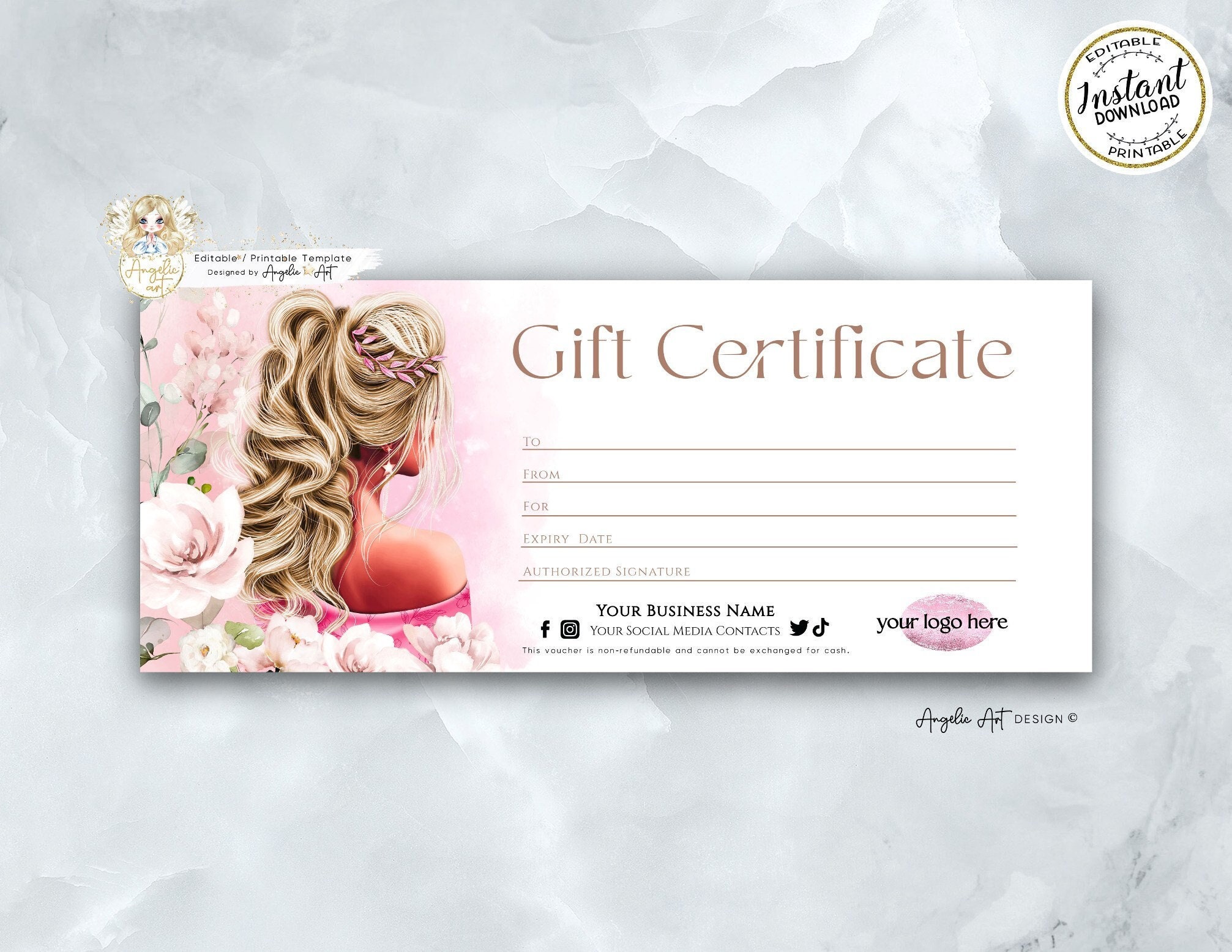 FITNESS Workout Personal Trainer Gift Certificate Template Rosegold Glitter  EDITABLE Printable Gift Card Sport Fitness Gift Voucher 