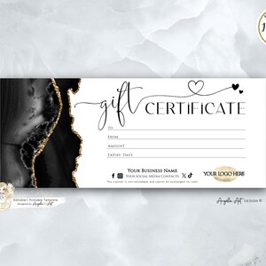 Bearbeitbare LUXURY Schwarz Gold Geschenkgutschein Vorlage Füge dein LOGO hinzu Bearbeitbare Geschenkkartenvorlage Druckbare moderne Gold Geschenkgutschein Vorlage