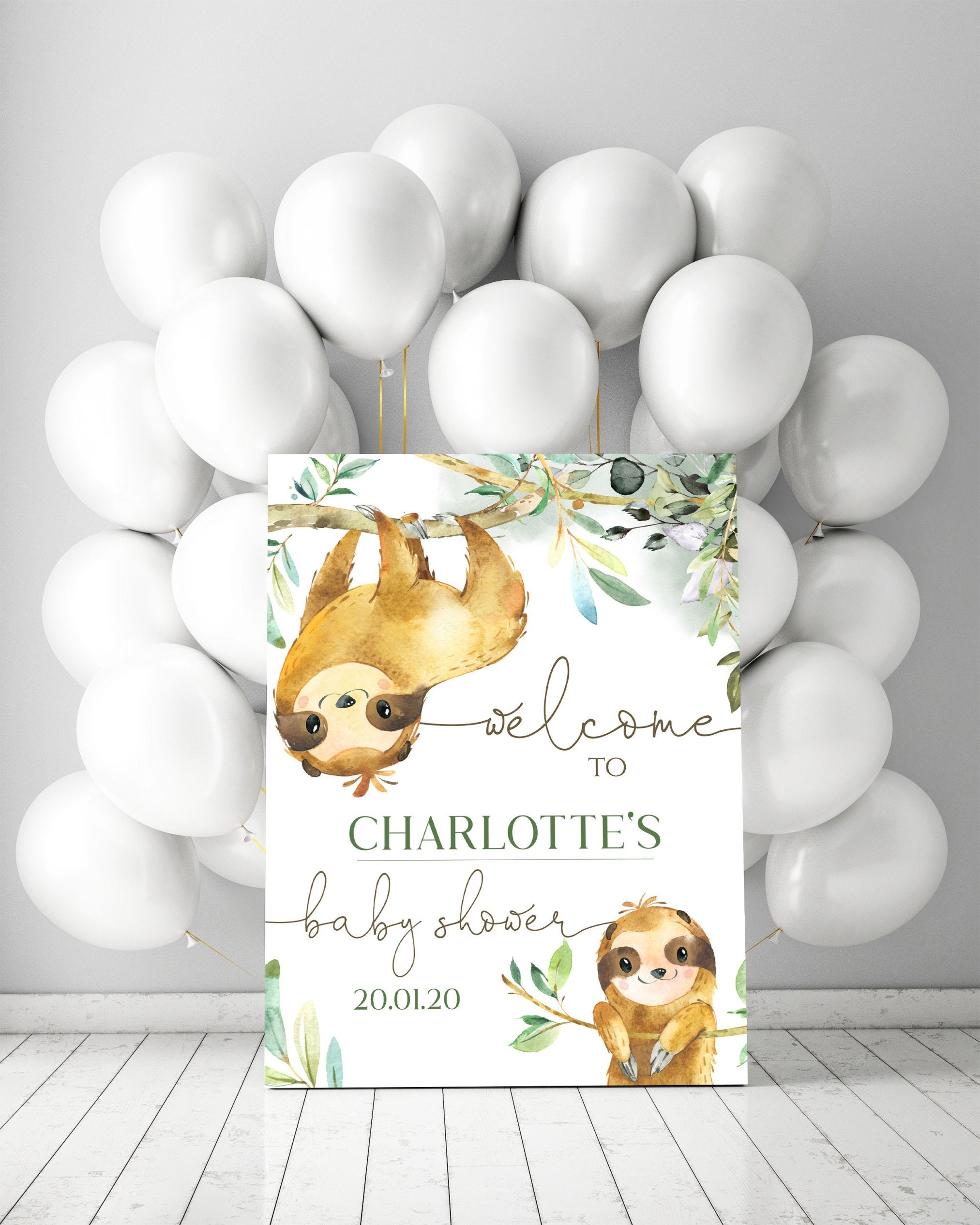 SLOTH Baby Shower Welcome Sign Template Editable Gender - Etsy