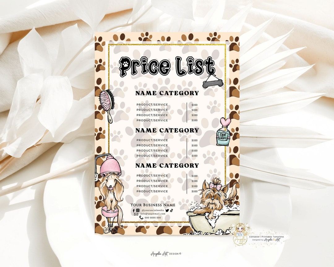 Editable Brown Dog Grooming Business Price List Template Dog Groomer Editable Brown Dog Grooming Business Price List Template Dog Groomer