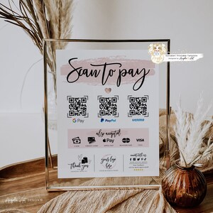 ROSY Rose Gold Editable Scan to Pay Template QR Payment Sign Template Printable Scan to Pay Sign Customer QR Sign DiY Cash App Sign image 5