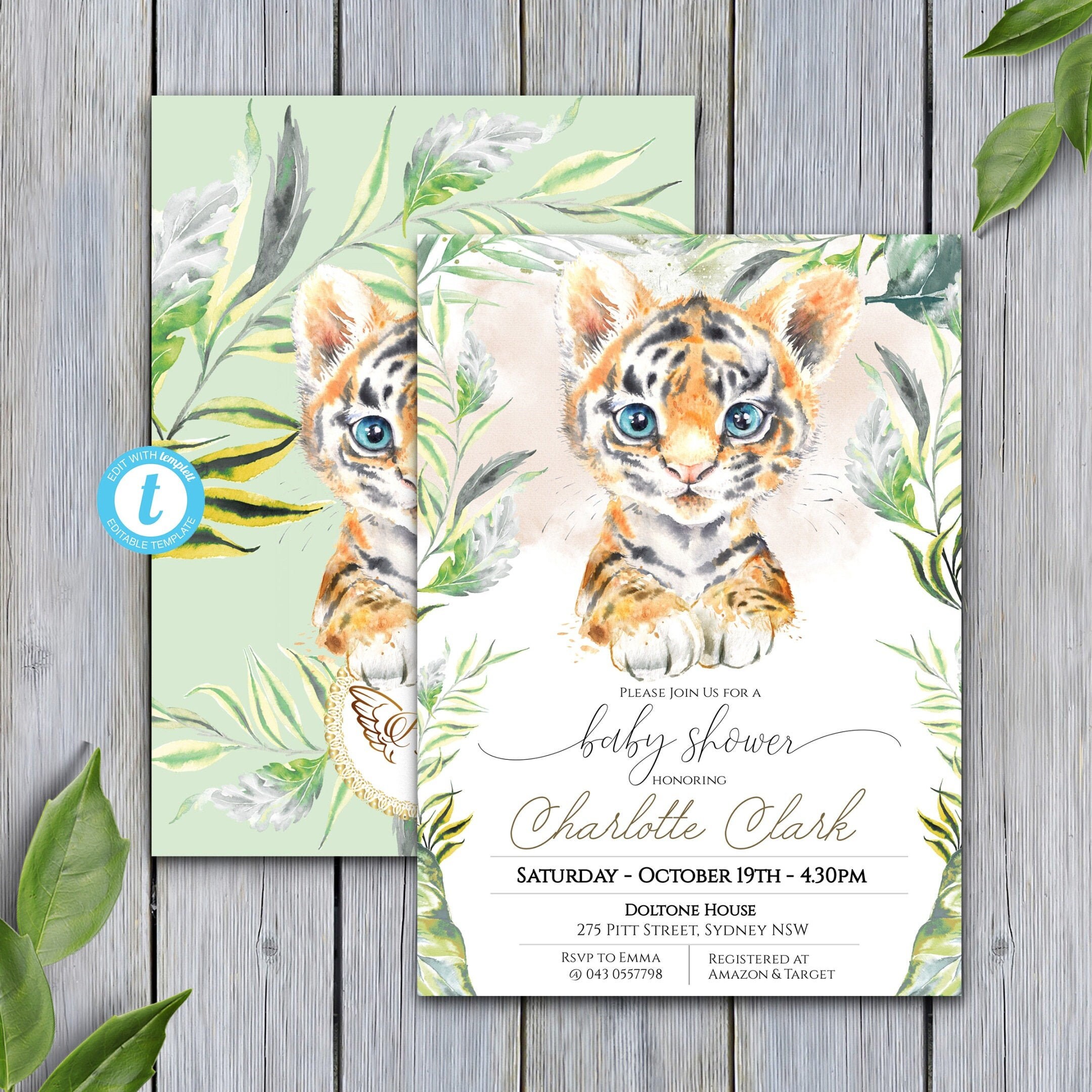 TIGER Safari Baby Shower Invitation Editable Template Etsy