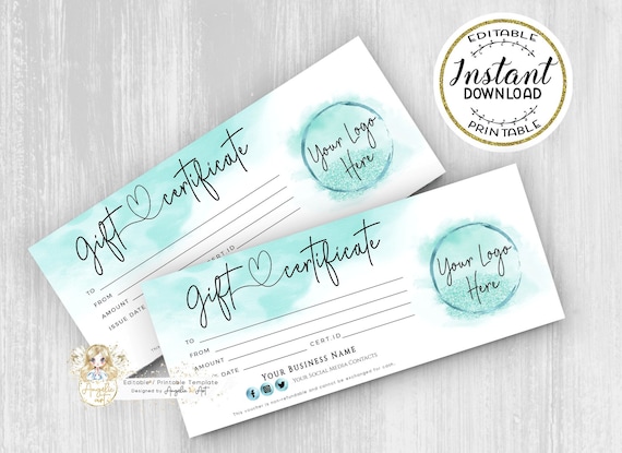 Teal Tiffany Gift Certificate Templates Editable Gift 