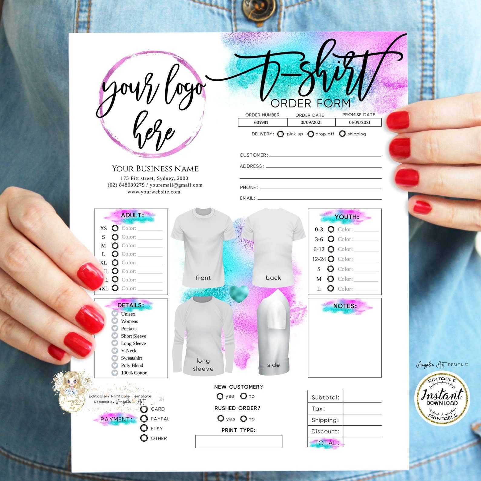 Download Splash of Color Teal Pink T-SHIRT Order Form Template ...