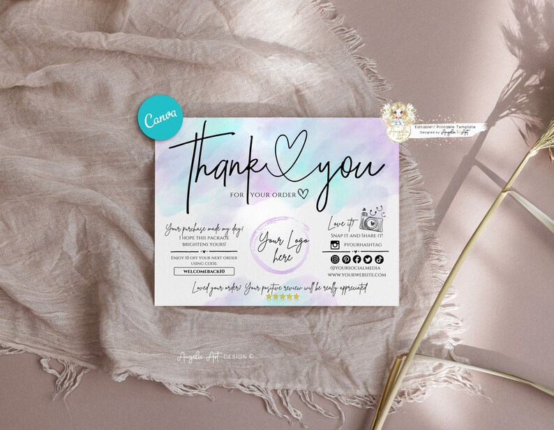 Editable in CANVA Pastel Business Thank You Insert Card Template Modern ...
