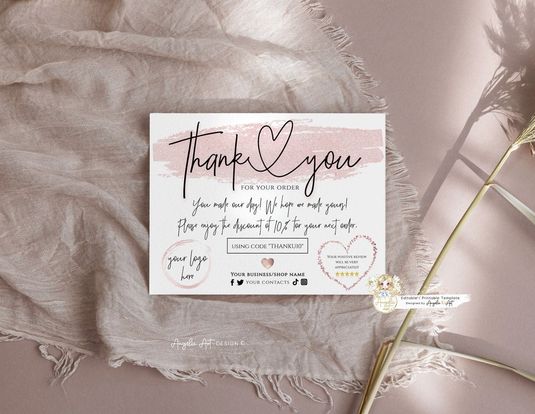ROSY - Rosegold Business Thank You Insert Card Template Add LOGO Modern ...