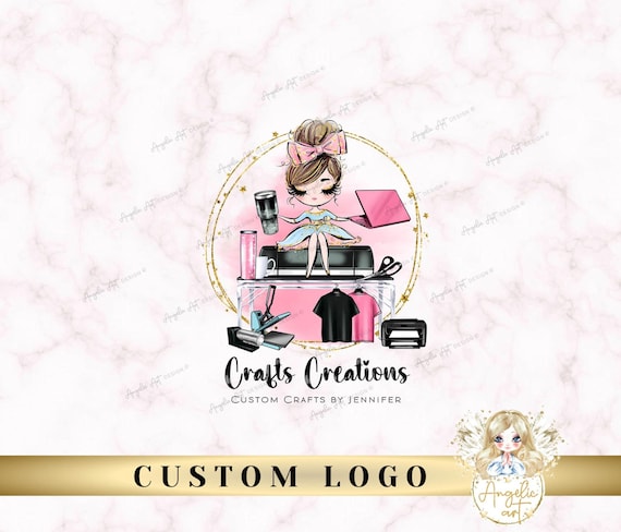 Crafter Business LOGO Crafter Custom Editable Logo Template Pink Gold Business Logo T-shirt Tumbler Makers DIY Logo Cricut Machine Logo