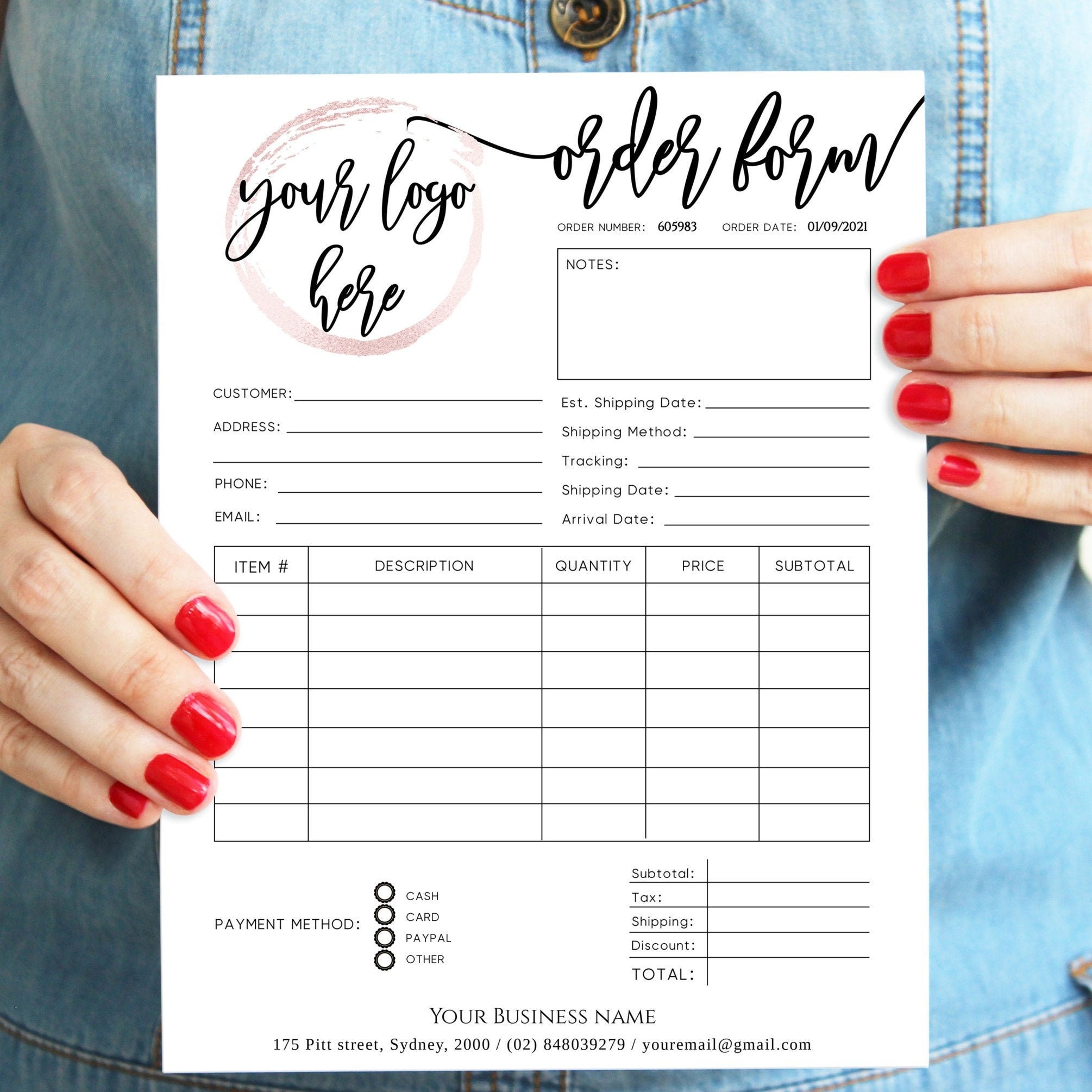 EDITABLE Order Form Template Simple Order Form Custom Order Form ...