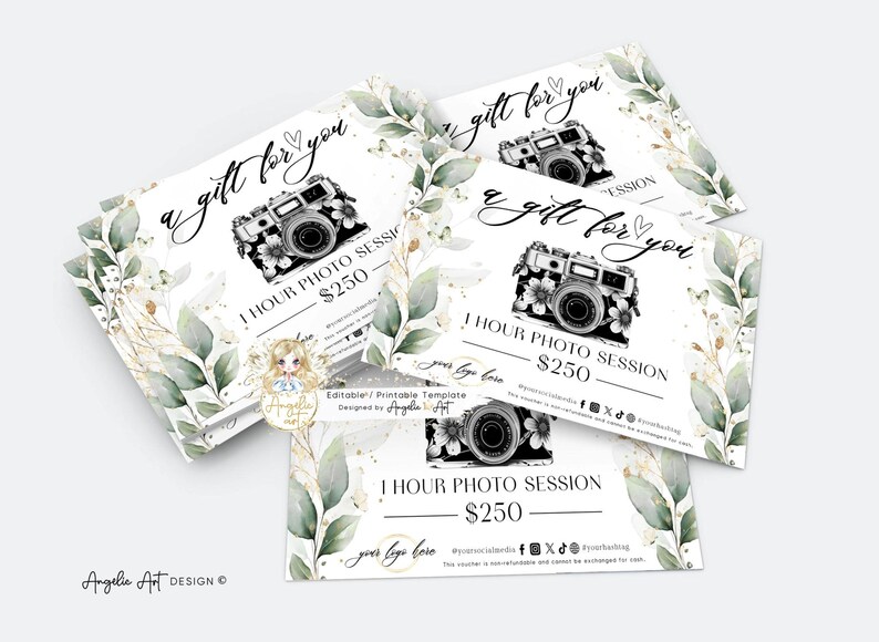Editable Printable Photography Gift Certificate Template, Greenery Gold ...