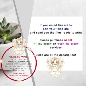 K&ouml;nnte beinhalten: Eine digitale Illustration eines Engels mit einem rosa Kleid und blauen Fl&uuml;geln. Das Bild ist von einem roten Kreis mit wei&szlig;en Sternen und dem Text "Angelic Art" umgeben. Der Text "Bitte beachten Sie: Wenn Sie die Angelic Art Templates au&szlig;erhalb von Etsy finden, ist es sehr wahrscheinlich, dass es sich nicht um das Originaldesign handelt und die Arbeit gestohlen wurde. Bitte melden Sie dies, um eine Belohnung zu erhalten" befindet sich in einem wei&szlig;en Kasten mit rotem Rand. Der Text "Wenn Sie m&ouml;chten, dass ich Ihre Vorlage bearbeite und Ihnen die druckfertigen Dateien sende, kaufen Sie bitte auch "Bestellung ausf&uuml;llen" oder "Bestellung beschleunigen" Dienste Die Links finden Sie in der Beschreibung!" ist in schwarzem Text.
