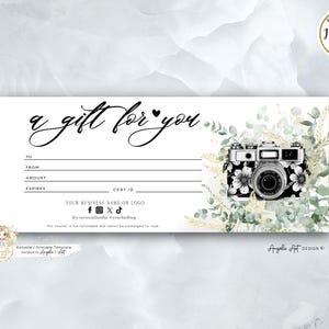 Modèles de chèque-cadeau pour photographie d'eucalyptus, MODIFIABLES à imprimer, chèque-cadeau pour une séance photo, carte-cadeau pour photographie de verdure