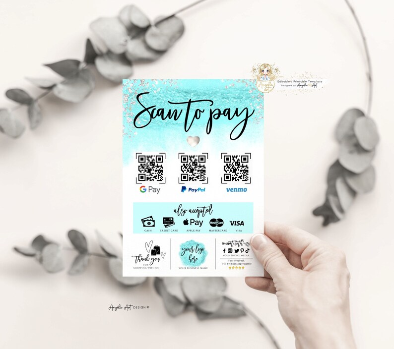 AQUA Editable Scan to Pay Template Aqua Silver Qr Payment Etsy