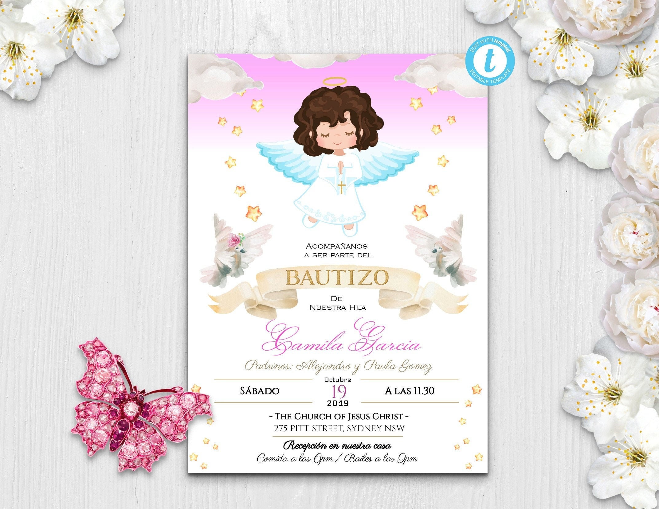 Bautizo Invitations Invitacione De Bautizo Niña Angelic Etsy