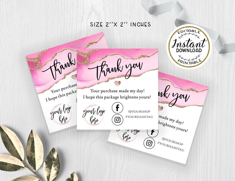 MINI Pink Gold Thank You For Your Order Printable Insert