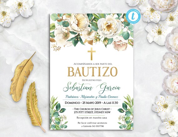 Bautizo Invitation Bautizo Niño, Invitacione De Bautizo Niña Floral  Greenery Baptism Invitation Boy Spanish EDITABLE Para IMPRIMIR 