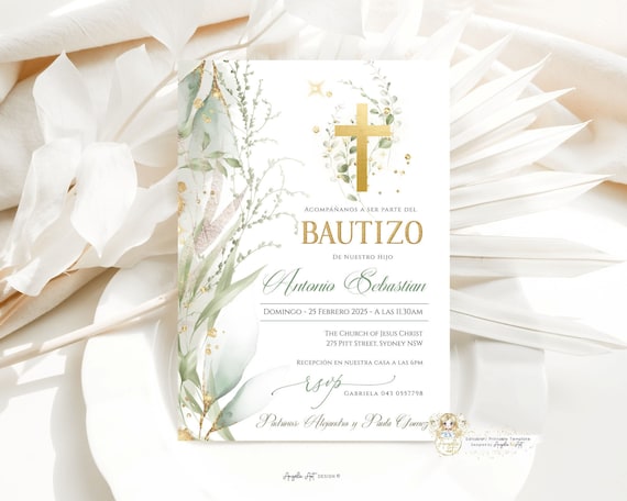 Invitaciones De Bautizo En Blanco Y Dorado Para Imprimir Plantillas