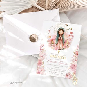 Virgen de Guadalupe Invitacione Bautizo Niña. Spanish Baptism Invitation Girl, EDITABLE Para Imprimir 17 imagem 3