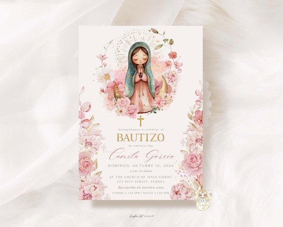 Virgen de Guadalupe Invitacione Bautizo Niña. Spanish Baptism Invitation Girl, EDITABLE Para Imprimir 17