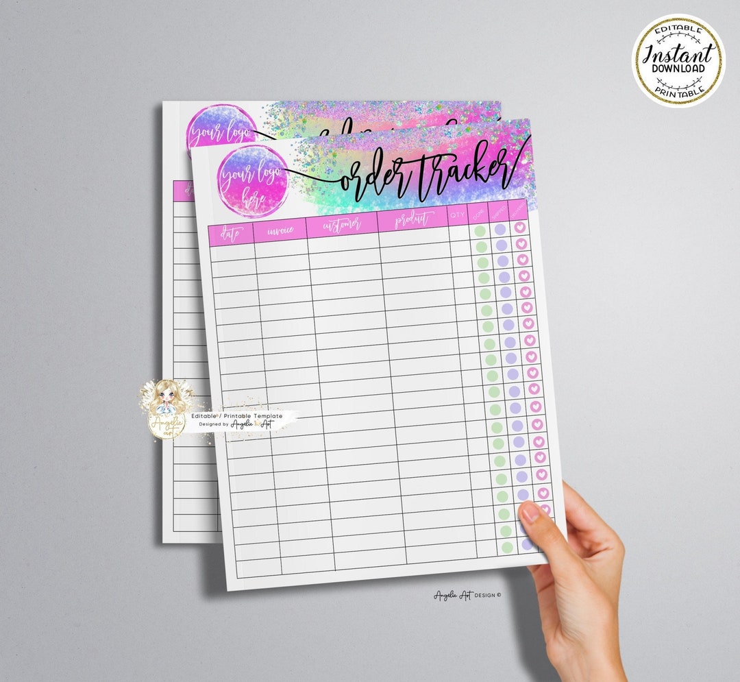 FAIRY - Holographic Glitter Pink Order Tracker Form Template, EDITABLE ...