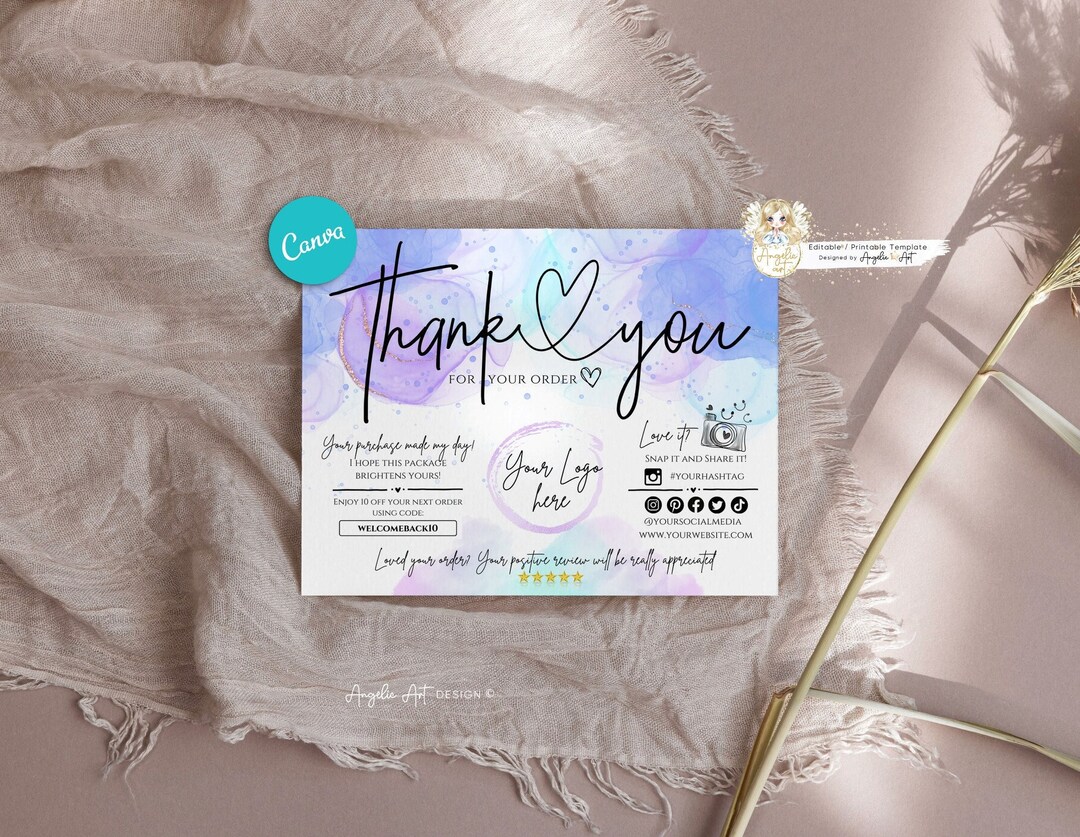 Editable in CANVA Pastel Business Thank You Insert Card Template Modern ...