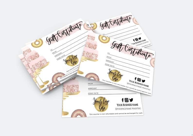 Bakery Gift Certificate Template Rose Gold Cake Donnuts Etsy