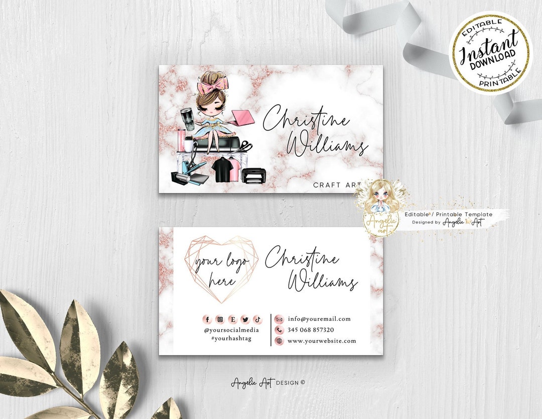 Marble Rose Gold Crafter Business Card Template, Editable Printable ...