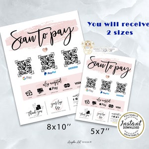 ROSY Rose Gold Editable Scan to Pay Template QR Payment Sign Template Printable Scan to Pay Sign Customer QR Sign DiY Cash App Sign image 4