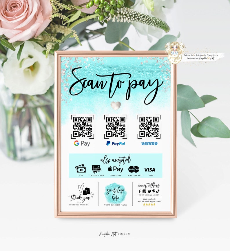 AQUA Editable Scan to Pay Template Aqua Silver Qr Payment Etsy