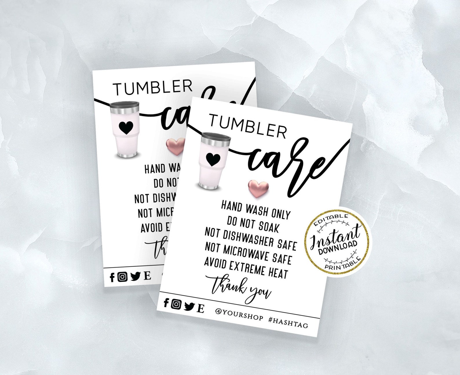 TUMBLER Care Card Template Editable Printable Tumbler Care