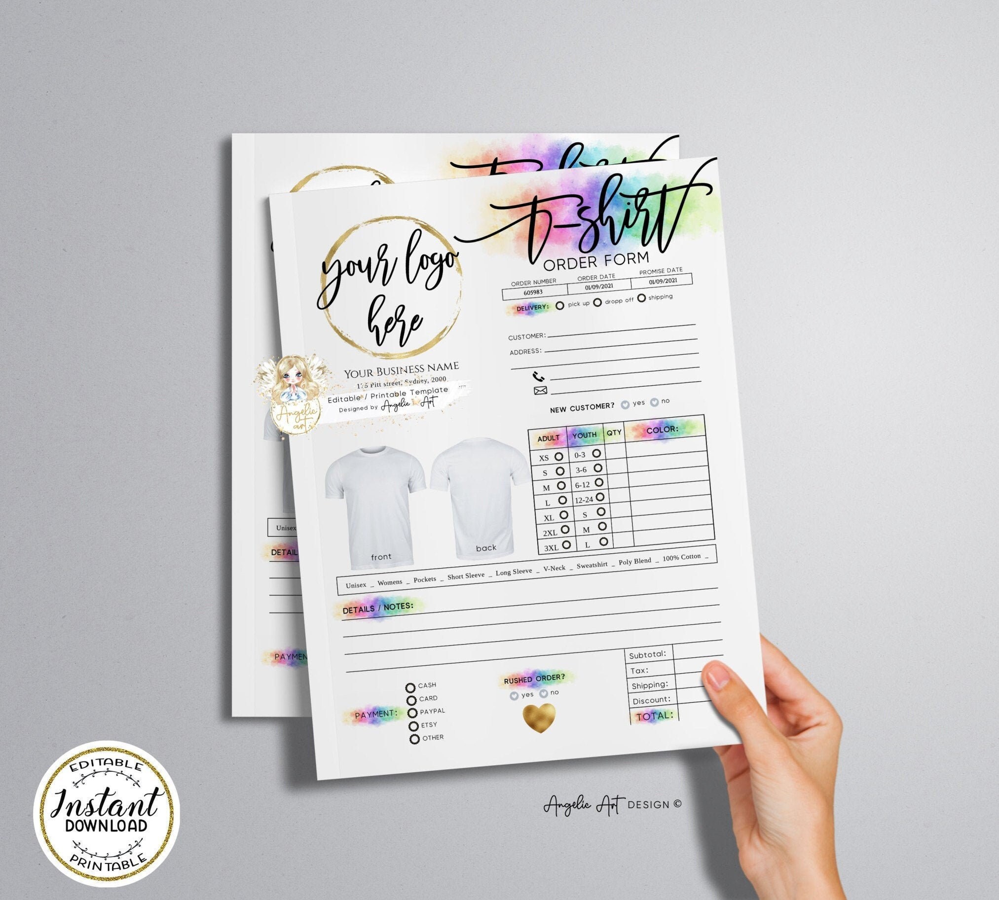 IRIS Rainbow T-SHIRT Order Form Template Modern Printable - Etsy Israel