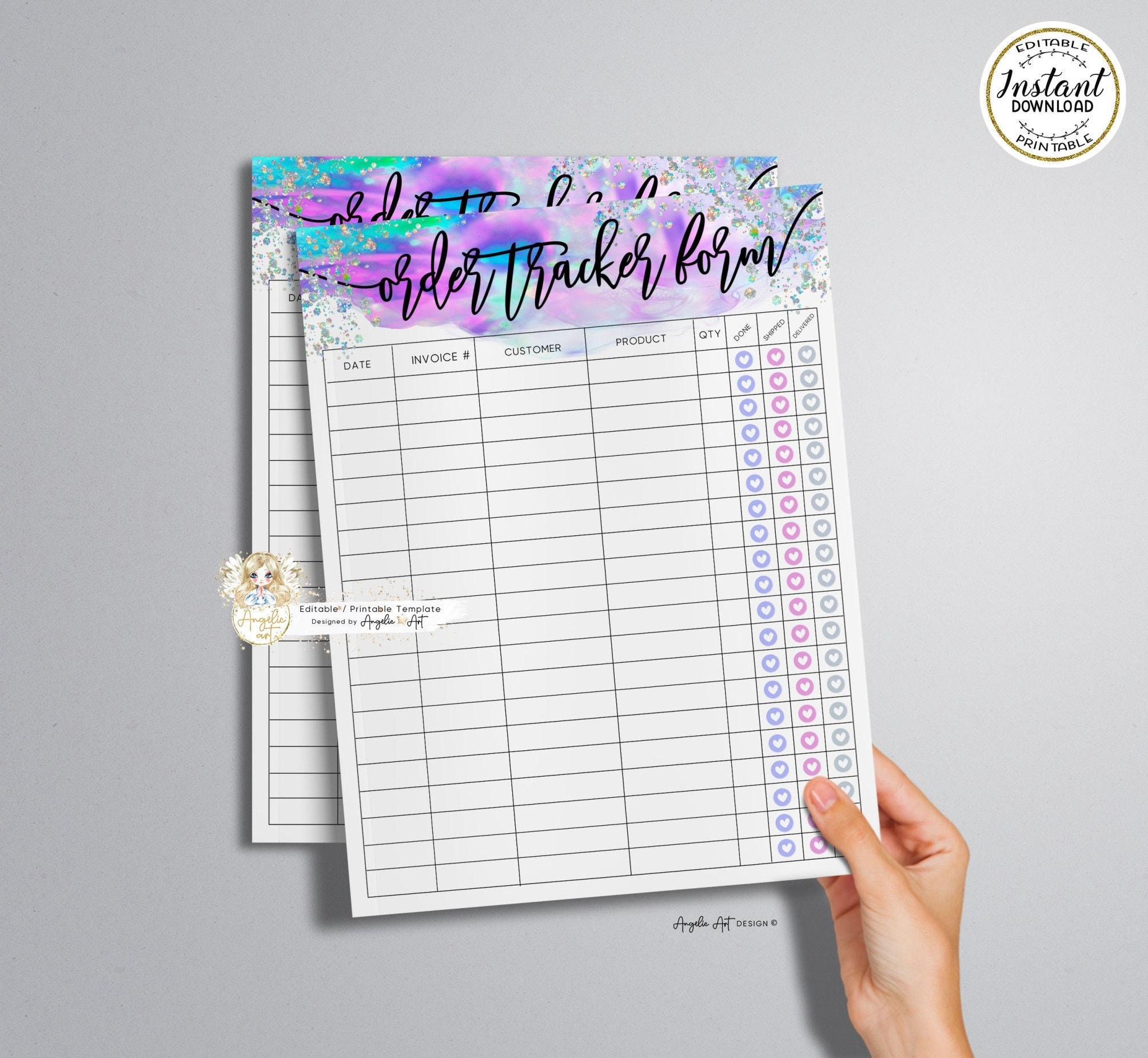 COLIBRI - Holographic Glitter Order Tracker Form Template, EDITABLE ...