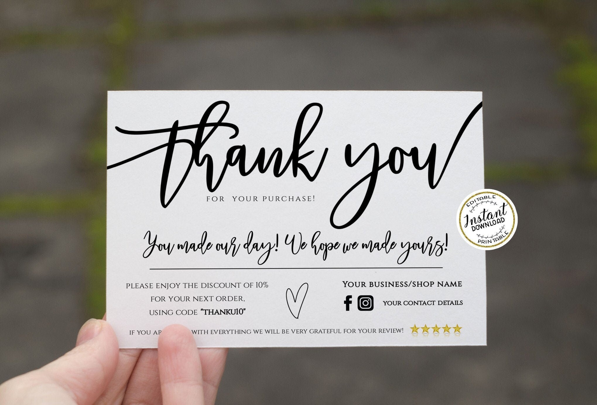 thank you card for orders