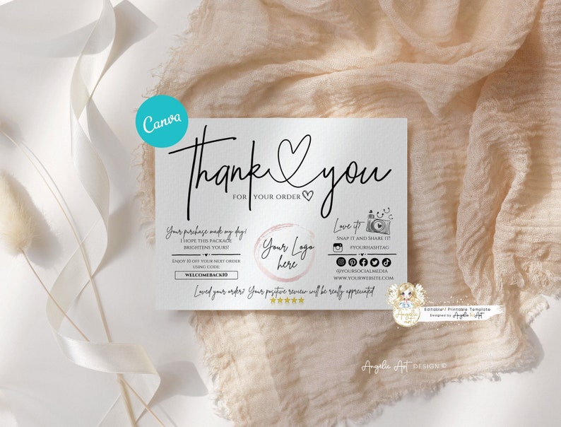 CANVA Editable SIMPLE Business Thank You Insert Card Template, Modern ...