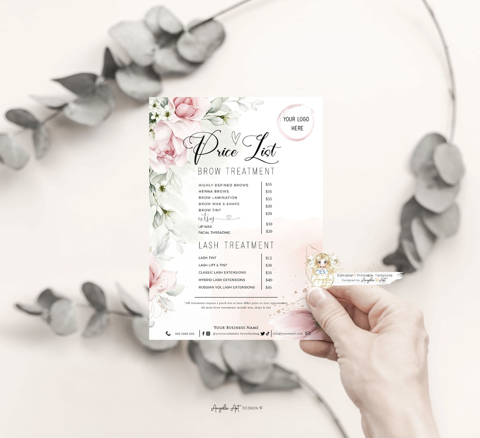 FLORAL Price List Template EDITABLE Printable Business Etsy