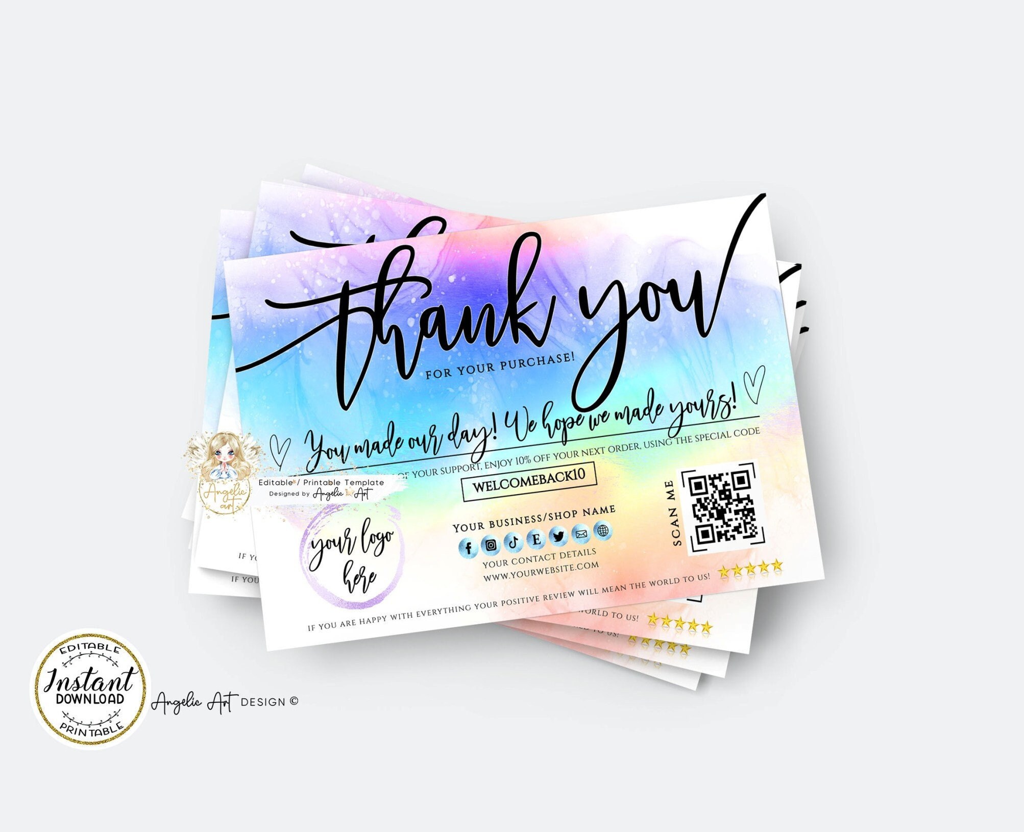 Editable RAINBOW Thank You for Your Order Insert Card Splash - Etsy