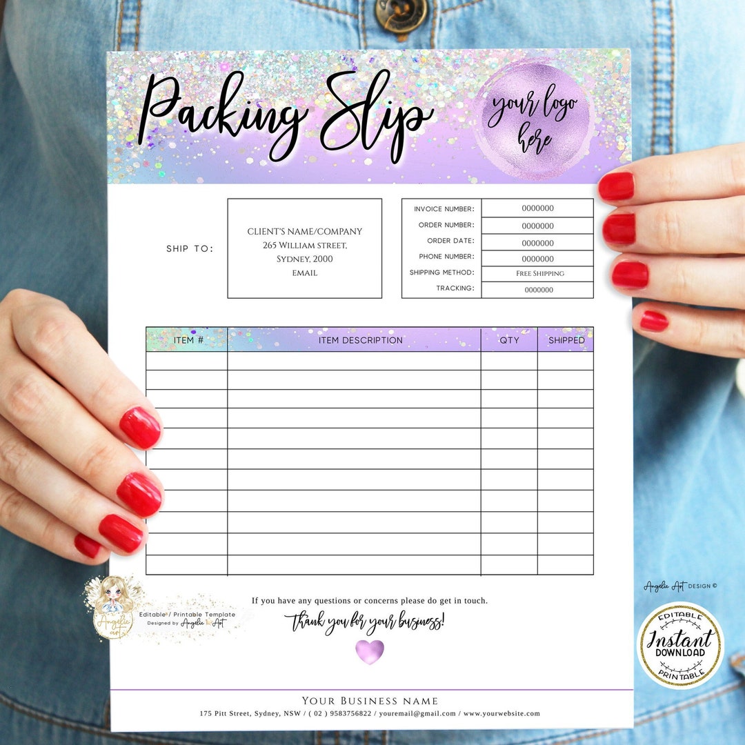 ELF - Holographic Glitter Packing SLIP Template, Editable Printable ...