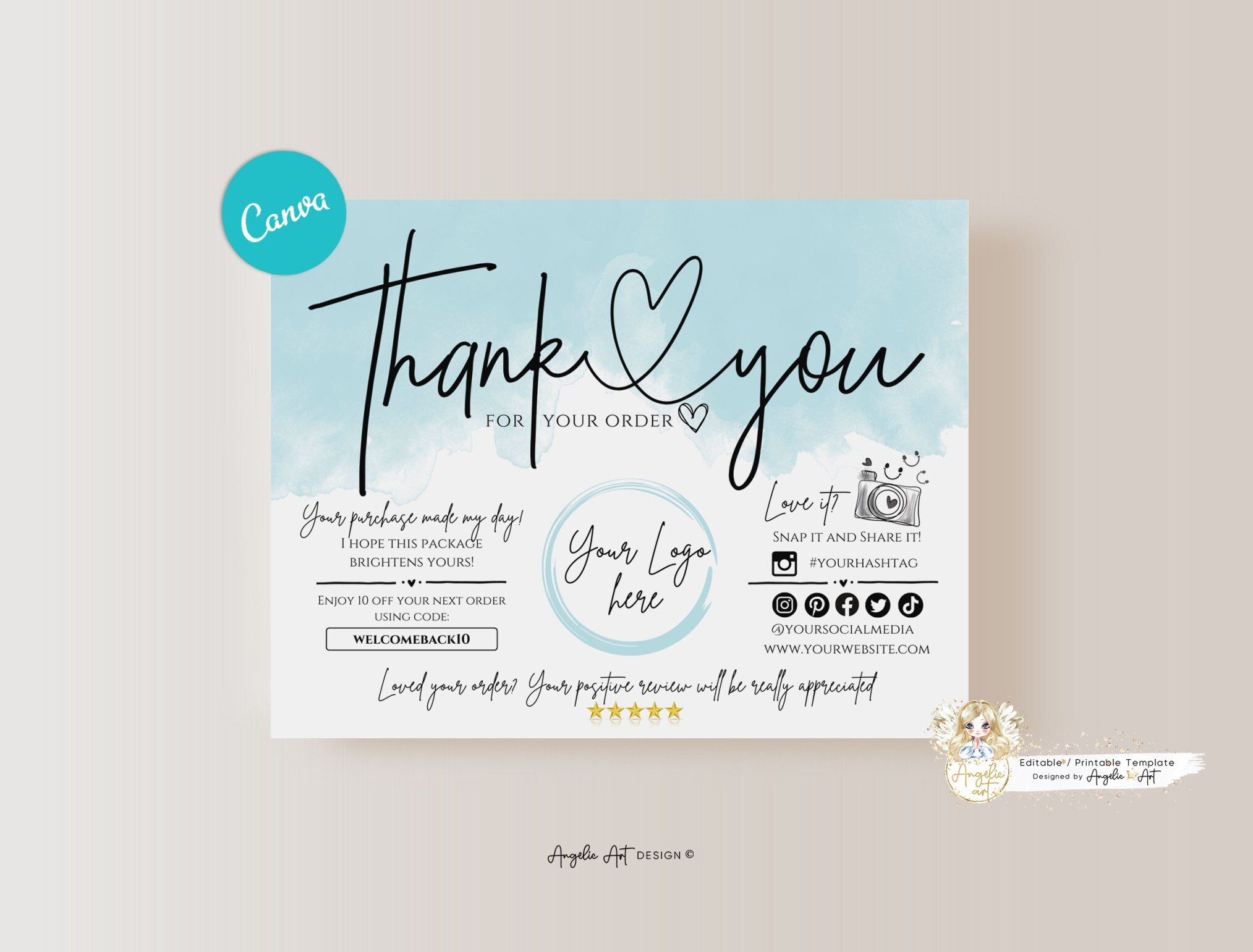 Editable in CANVA Blue Business Thank You Insert Card Template Modern ...