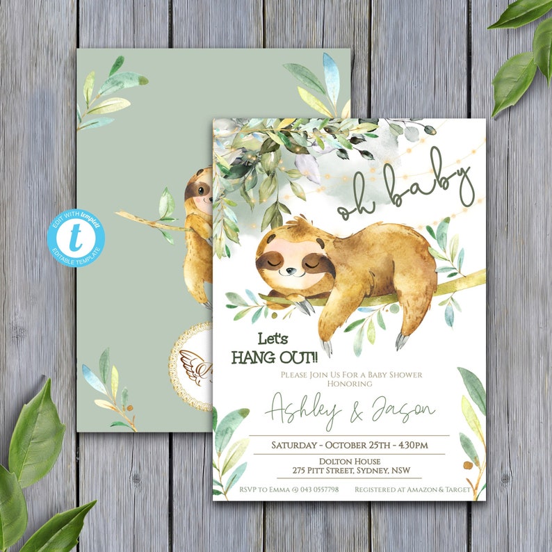 Sloth Baby Shower Invitation EDITABLE Template Instant Etsy France Sloth Baby Shower Invitation EDITABLE Template Instant Etsy France