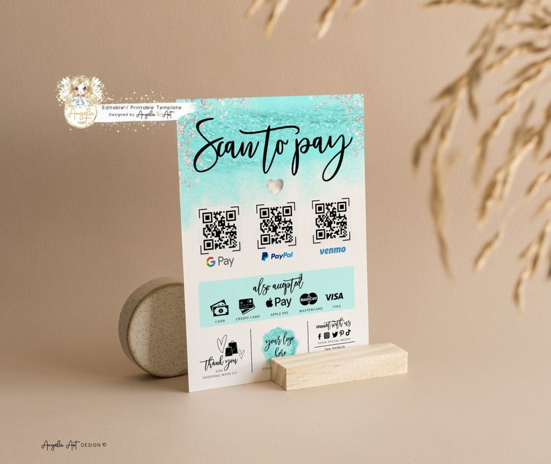 AQUA Editable Scan to Pay Template Aqua Silver Qr Payment Etsy