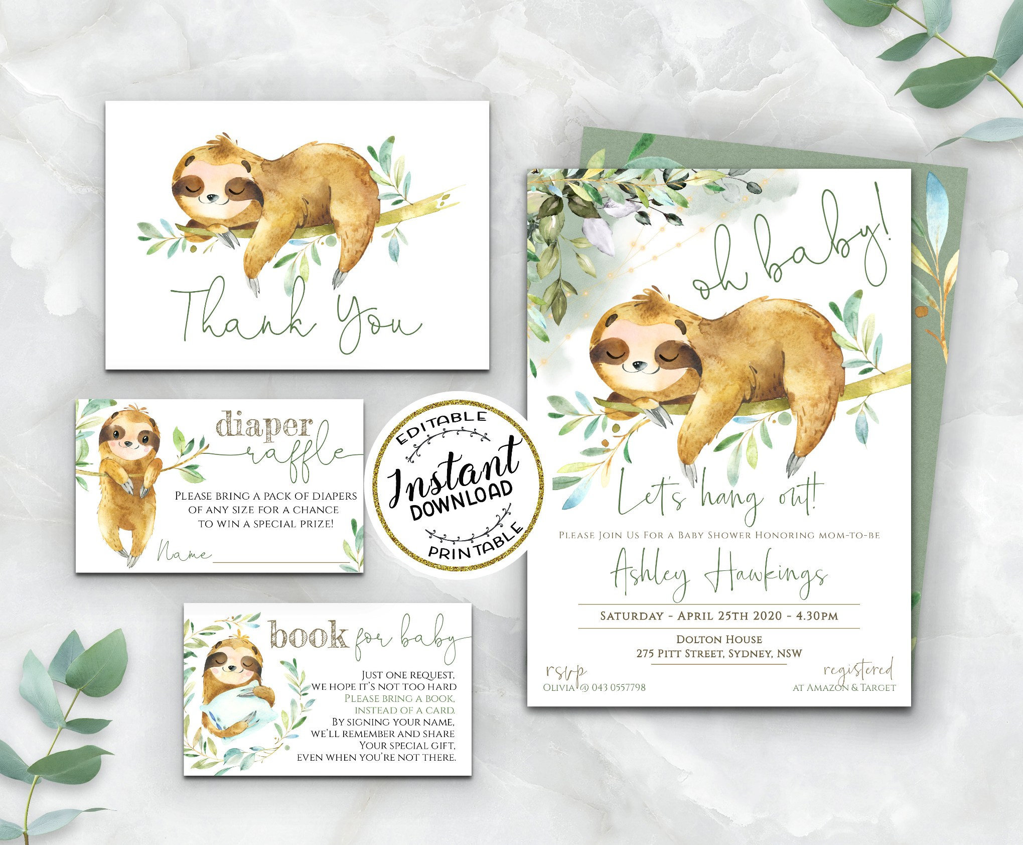 Sloth Baby Shower Invitation