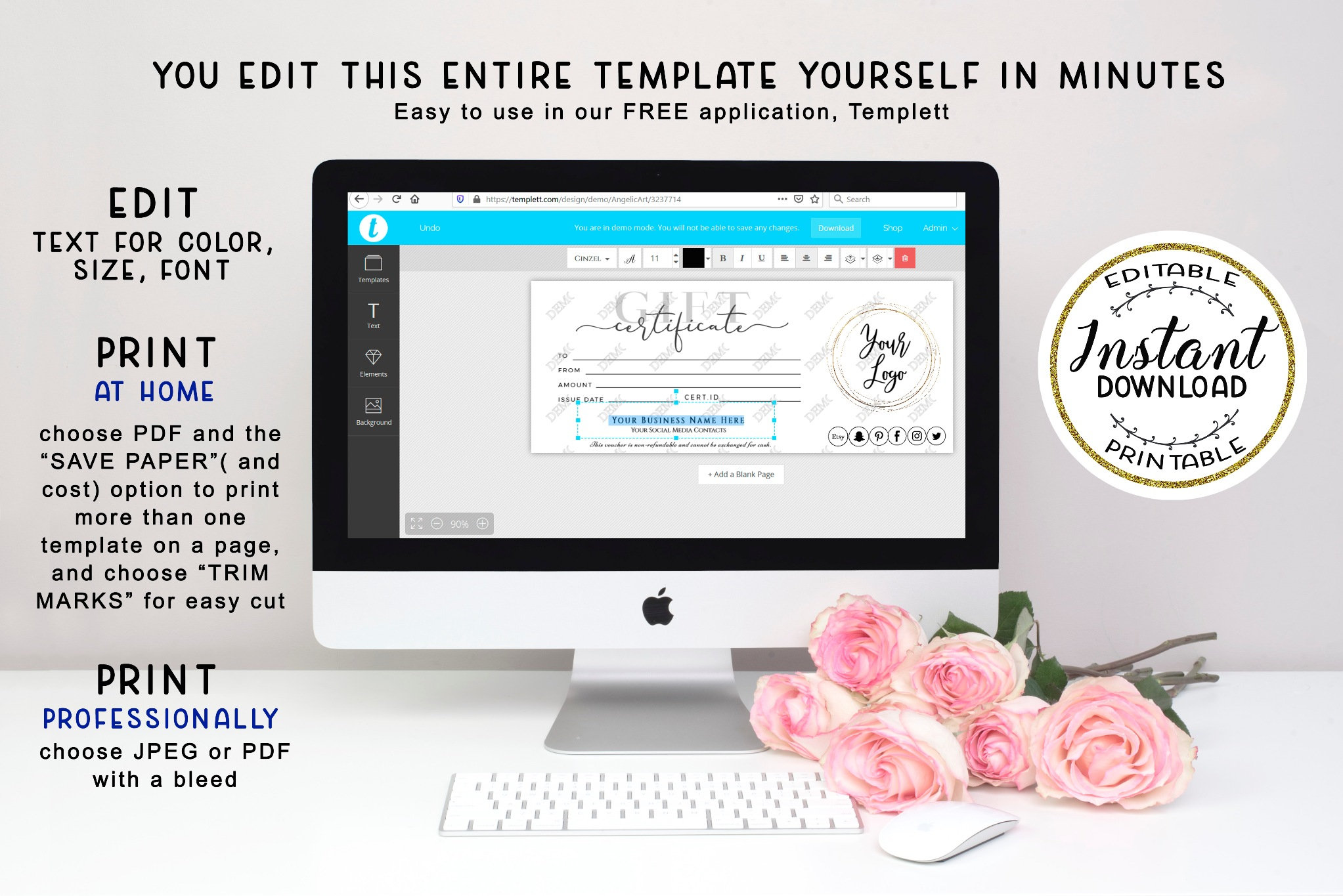 Printable Gift Certificate Modern Gift Certificate Template | Etsy