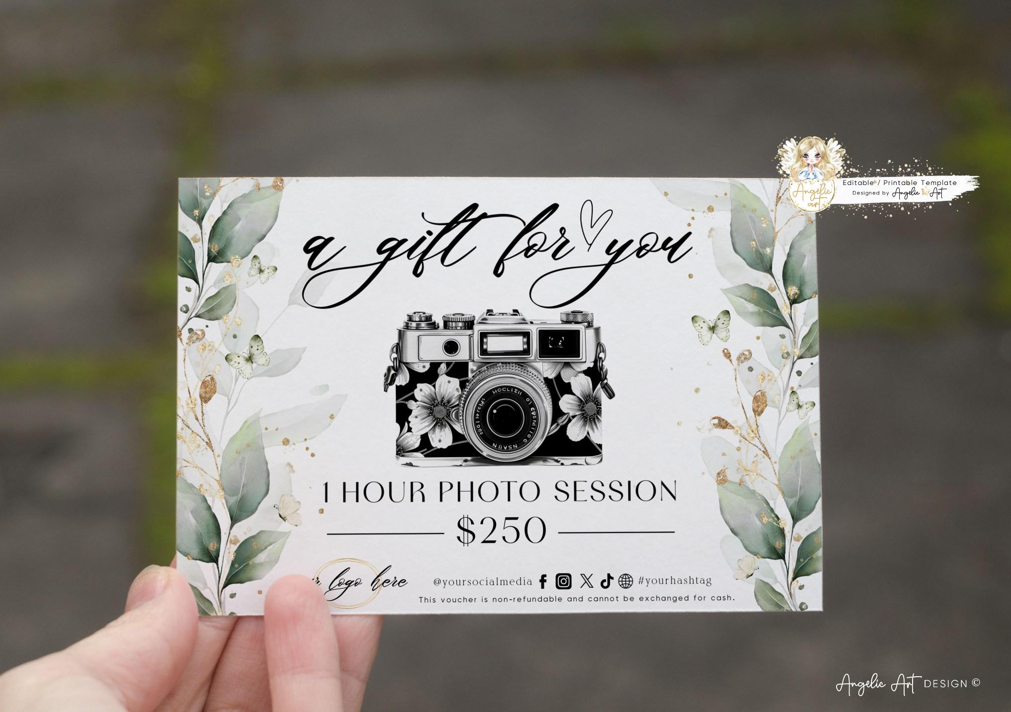 Editable Printable Photography Gift Certificate Template, Greenery Gold ...