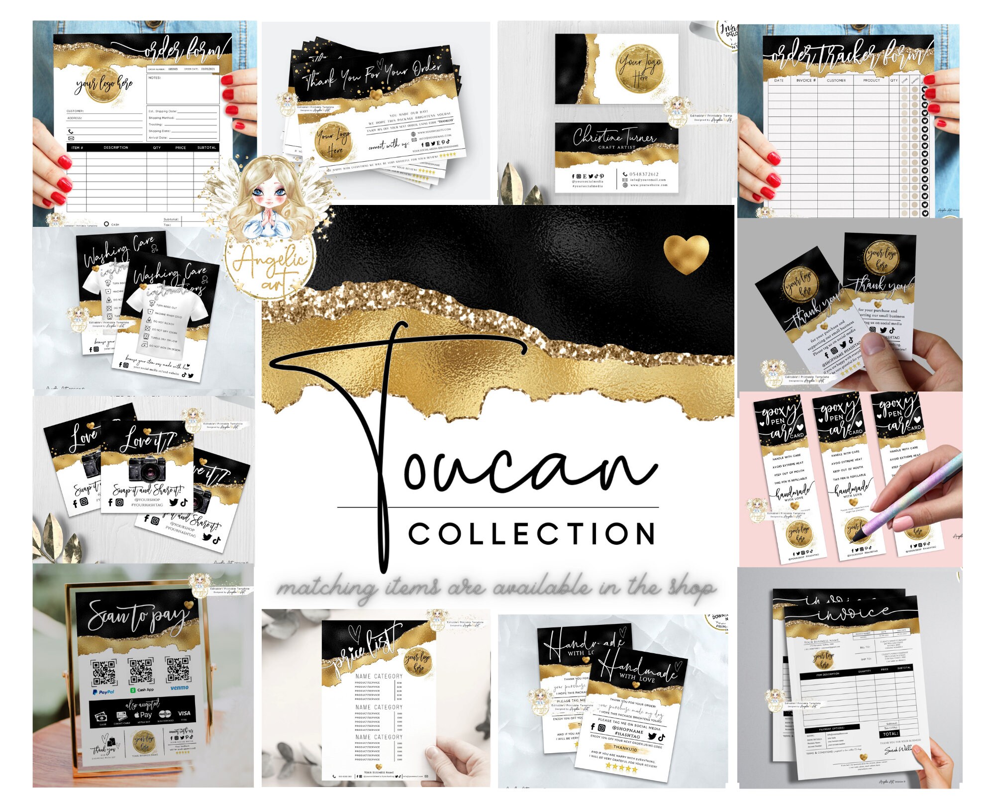 TOUCAN - Black Gold Glitter Order Form Template EDITABLE Printable ...