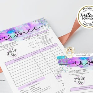 COLIBRI - Holographic Glitter Invoice Form Template EDITABLE Modern ...
