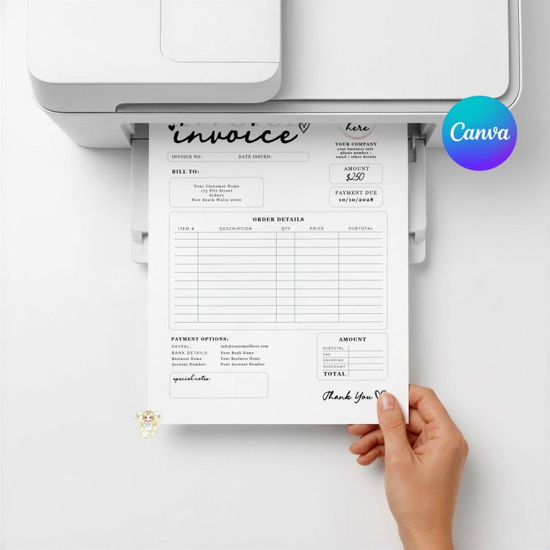 Simple Event Invoice Modern Printable Simple INVOICE Form Template, Billing Form CANVA ...