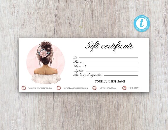 Salon Gift Certificate Template Hair Stylist Gift Voucher Etsy