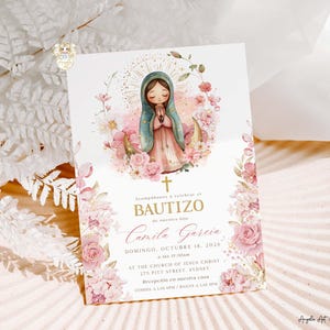 Virgen de Guadalupe Invitacione Bautizo Niña. Spanish Baptism Invitation Girl, EDITABLE Para Imprimir 17 imagem 2