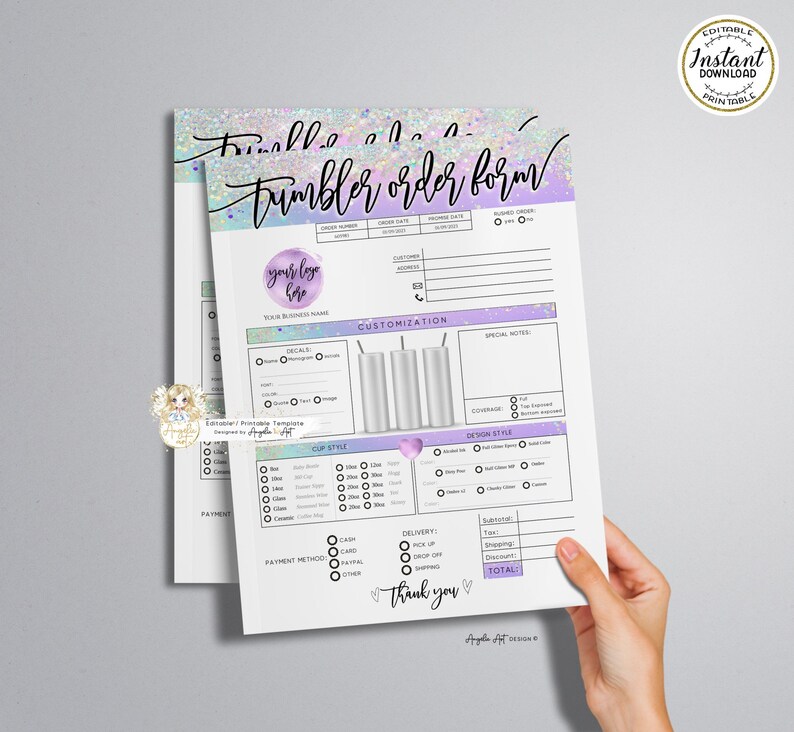 ELF - Editable Tumbler Order Form Template, Purple Green Printable ...
