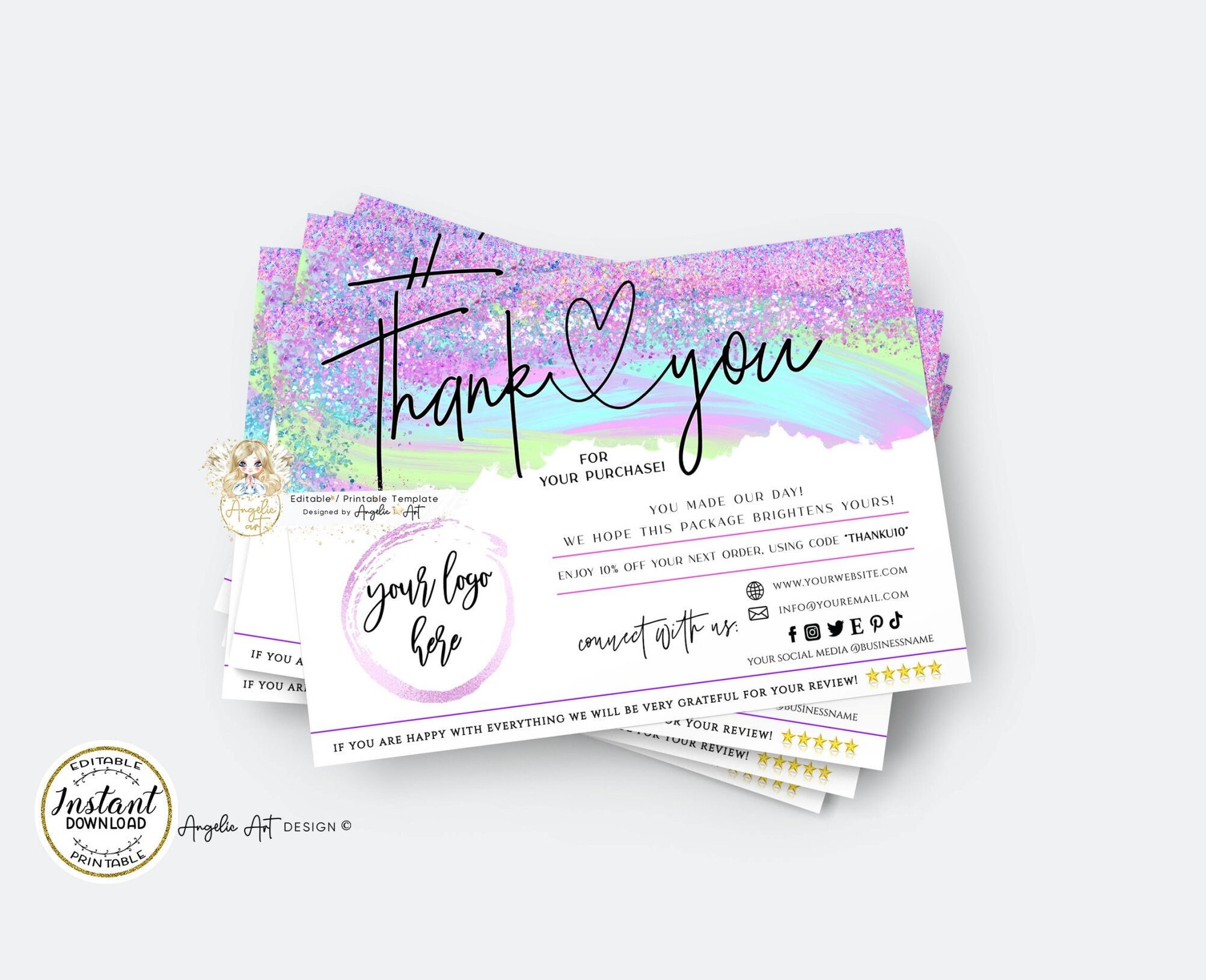 Design & Templates NEON Pastel Unicorn Business Thank You Template ...